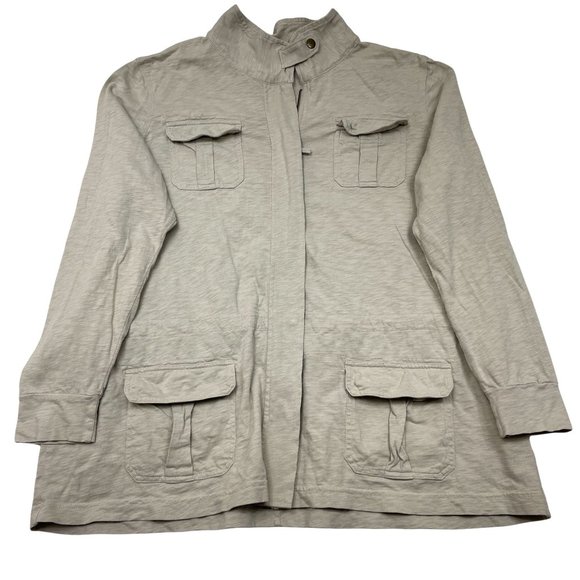 Eddie Bauer Mens Cotton Lightweight Cargo Shirt Jacket Size XXL Beige Full Zip